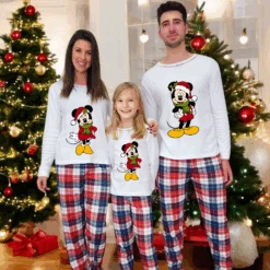 Pijama Cuadros Mickey Minnie Happy Christmas Blanco