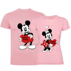 Camiseta Mickey & Minnie Love You Heart -Roly Camiseta Mickey Minnie Love you heart rosa
