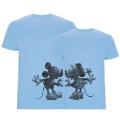Camiseta Mickey & Minnie Boceto Negro -Roly Camiseta Mickey Minnie boceto negro celeste