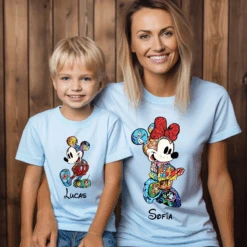 Camiseta Minnie & Mickey Drawings Personalizada -Roly Camiseta Minnie Mickey drawings Personalizada celeste