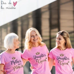 Camiseta Mother Of A Princess-Daughter Of A Queen -Roly Camiseta Mother of a Princess Daughter of a Queen rosa