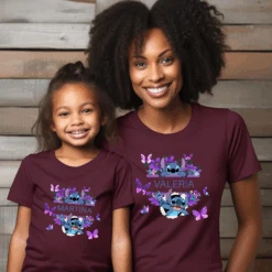 Camiseta Stitch Mariposas Personalizada -Roly Camiseta Stitch Mariposas Personalizada granate