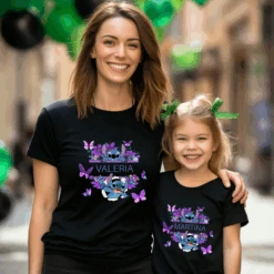 Camiseta Stitch Mariposas Personalizada -Roly Camiseta Stitch Mariposas Personalizada negra