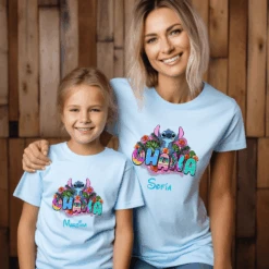 Camiseta Stitch Ohana Personalizada -Roly Camiseta Stitch Ohana Personalizada celeste