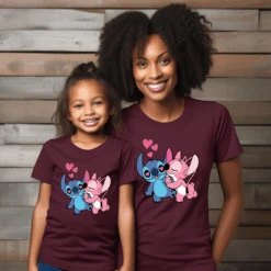 Camiseta Stitch Y Ángel -Roly Camiseta Stitch y Angel granate