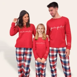 Pijama Familia Camiseta Roja Papá-Mamá Mini Cuore