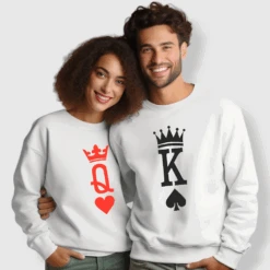Sudadera King Queen Parejas -Roly Sudadera King Queen Parejas blanca