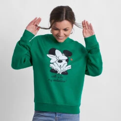 Sudadera Mickey & Minnie Will U Be My Valentine -Roly Sudadera Mickey Minnie will u be my valentine Verde 3