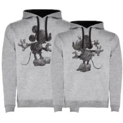 Sudadera Premium Mickey & Minnie Boceto Negro Bicolor -Roly Sudadera premium Mickey Minnie boceto negro bicolor Gris