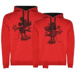 Sudadera Premium Mickey & Minnie Boceto Negro Bicolor -Roly Sudadera premium Mickey Minnie boceto negro bicolor Rojo